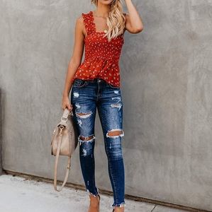 Womens Frill Smocked Tank Top